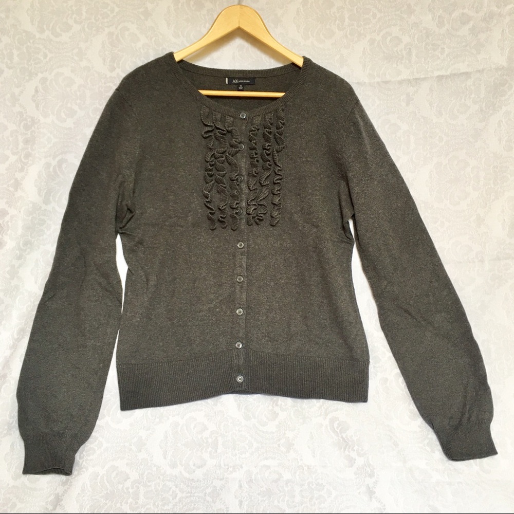 Anne Klein Grey Button Cardigan Cashmere/Cotton M